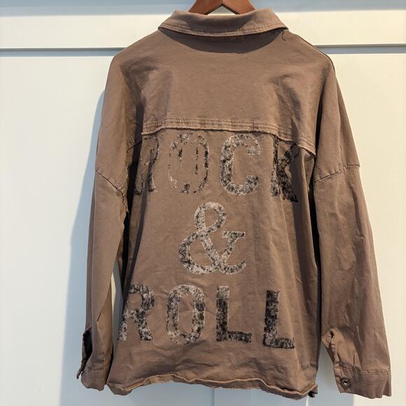 Rock & Roll Shirt Womens XL Brown Shacket Oversized Frayed Hem Made in Italy - Picture 1 of 11